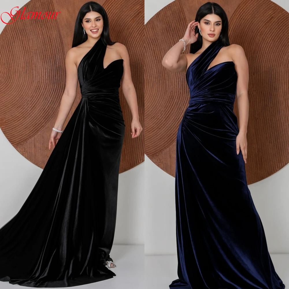 ที่กําหนดเองคลาสสิกกํามะหยี่ชุดราตรีสไตล์โมเดิร์น Halter ชุดเดรสปาร์ตี้ Simple แผงรถไฟโอกาสพิเศษ