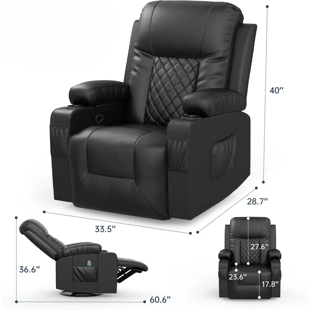 Reclining Sofas Massage Rocker with Heated Modern Ergonomic Lounge 360 Degree Swivel Single Sofa Seat Reclining Sofas Black