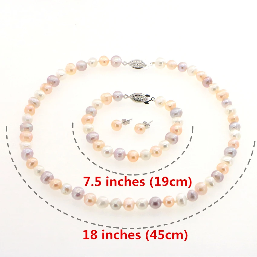 

New 8-9mm White Cultured Pearl Necklace Bracelet Earrings Set Fashion Jewelry Woman Girl Wedding Christmas Gift Wholesale Price