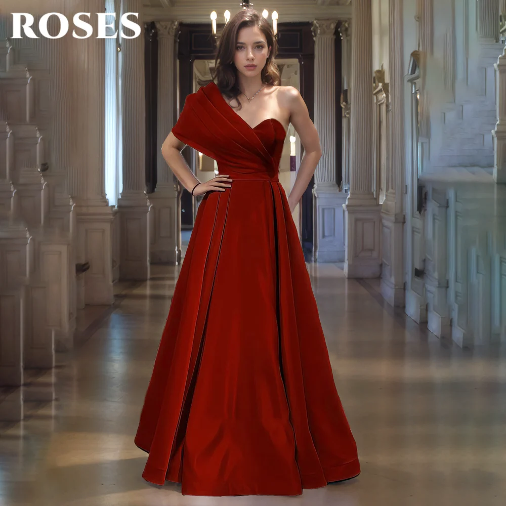 Rosas fucsia elegante vestido de graduación de un hombro, vestido de fiesta de satén con escote corazón sin espalda, Vestidos de Noche de línea a con plisado personalizado