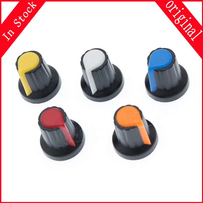 25PCS/lot WH148 potentiometer knob cap(copper core) 15X17mm 6mm Shaft Hole AG2 Yellow Orange Blue  Red 5colour*5PCS=25PCS