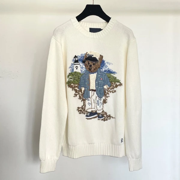 

Faionable Heavyweight Bear Ne Long Sve Knitted Sweater College Sle round Ne Pullover Cotton Casual Women's Top