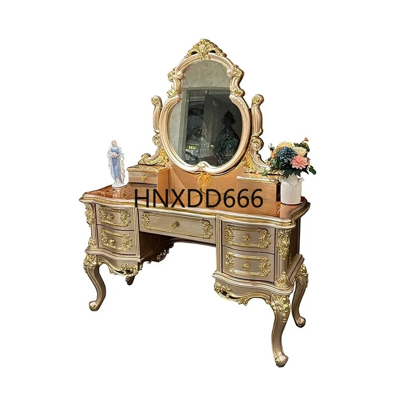 

Комбинация французского роскошного комода, европейский придворный туалетный столик с резьбой по дереву, изогнутый туалетный столик с цветком, туалетный столик из шпона
