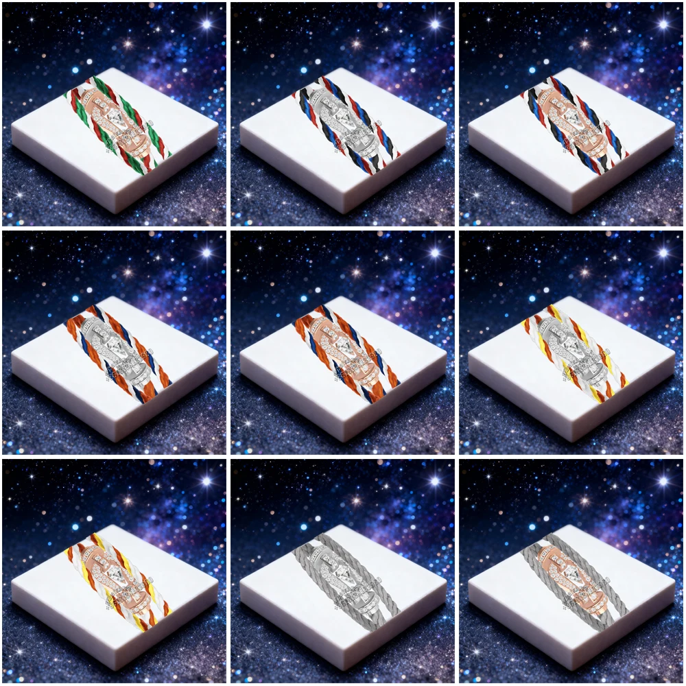 

KUXM 2025New 925Silver Double Row Zircon Horseshoe Nylon Large Single stone Bracelet female Party Gifts Luxurious Couple Jewelry