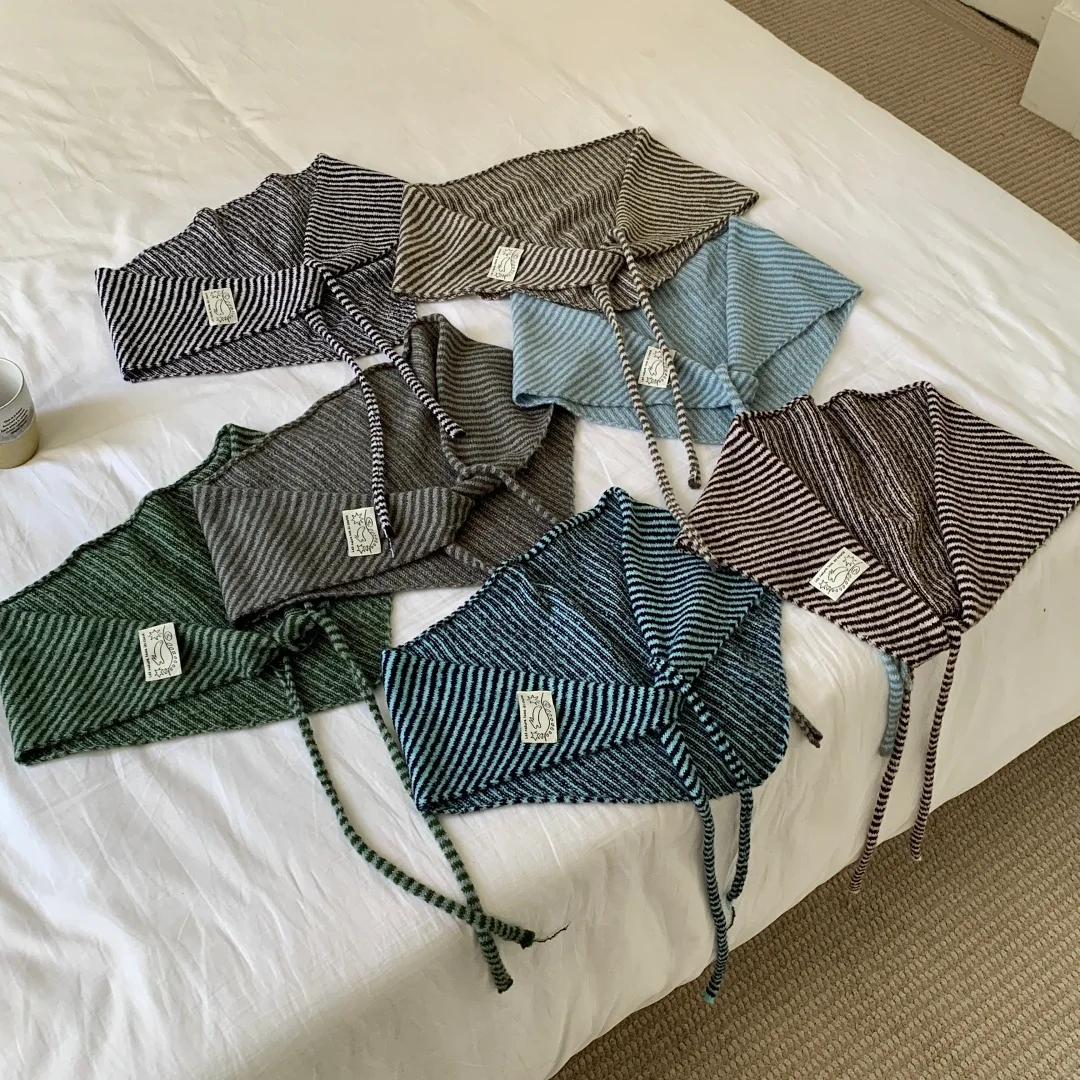 2026 new colorful Stripes with Wool Triangular Binder Decorative Knitted Small Scarf Soft Multi-Functional Small Scarf Collar