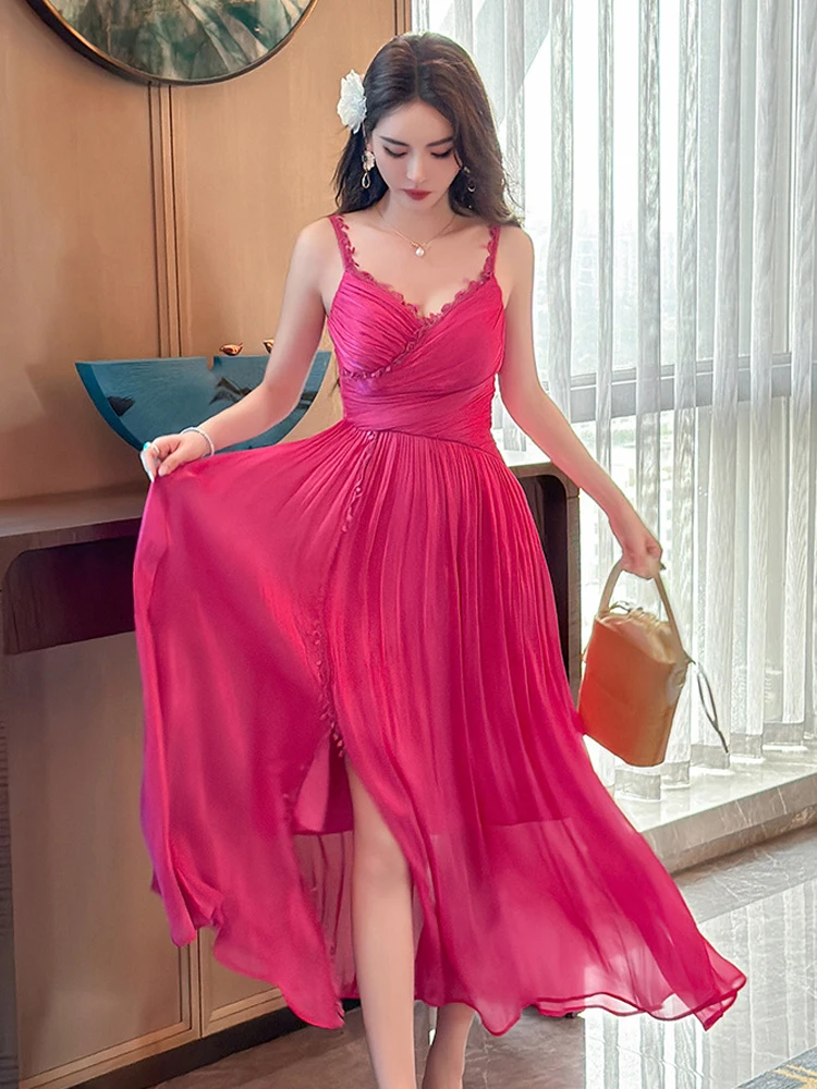 New French Romance Sweet Beach Gown Evening Dress Women Clothes Mujer Elegant Sexy Sling Long Robe Party Birthday Vestido Fiesta