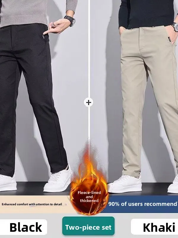 

Thiened Fce Busin Casual Pants Men's Korean Sle Straight Leg Trendy Slimming Autumn Winter Long Pants