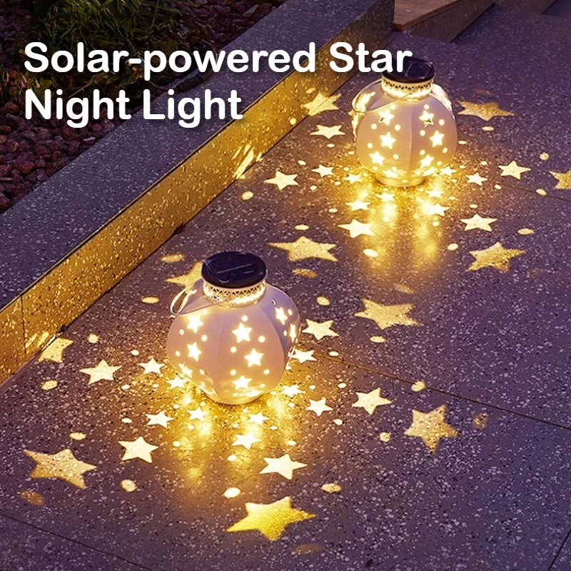 Solar-powered star small night light, courtyard garden LED lawn light, iron pentagram light shadow