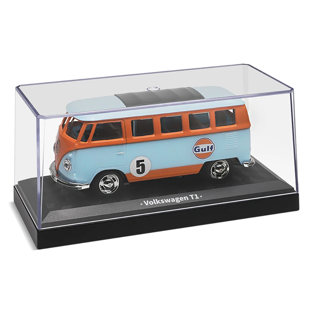 CCA 1:38 Gulf Gas Station Series Volkswagen T1 Car Model With Helmet Acrylic Box Alloy Car Toy Gift for Boys