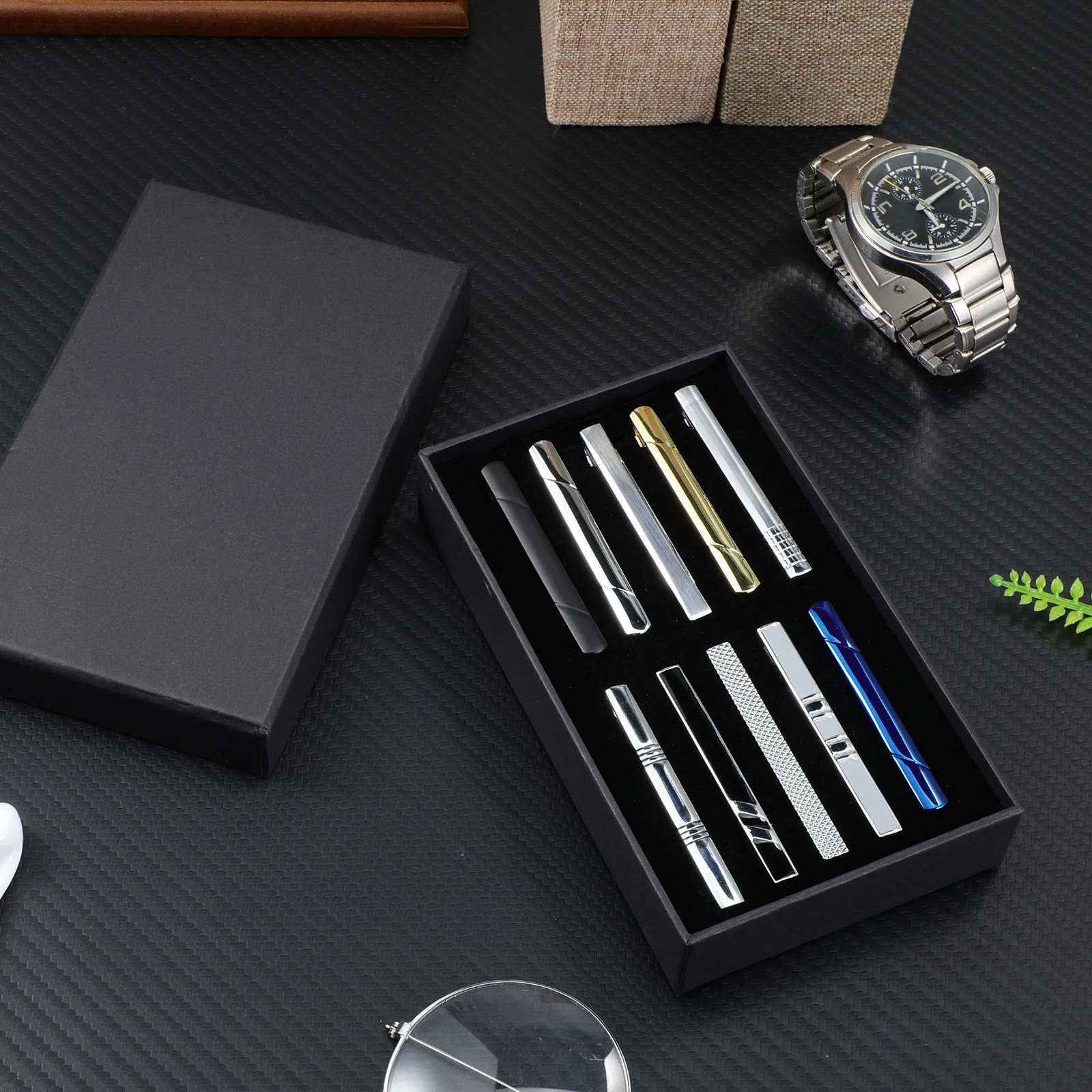 Tie Bar Set Gift - مجموعة من 10 مشابك ربطة عنق