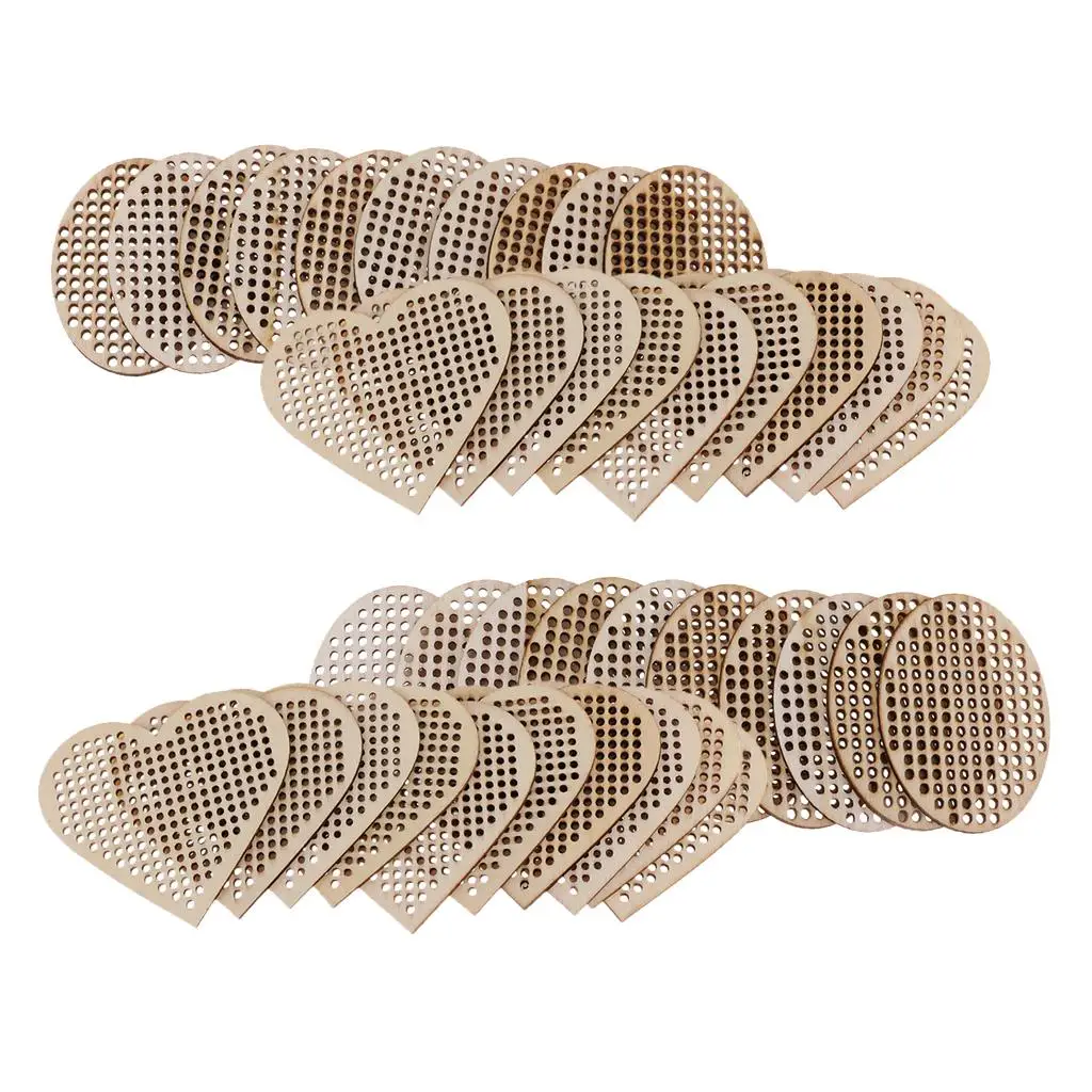 Natural Wood Multi Hole Stitch Pendant Blank Wooden Shapes DIY Craft Board for Kids Handmade Projects