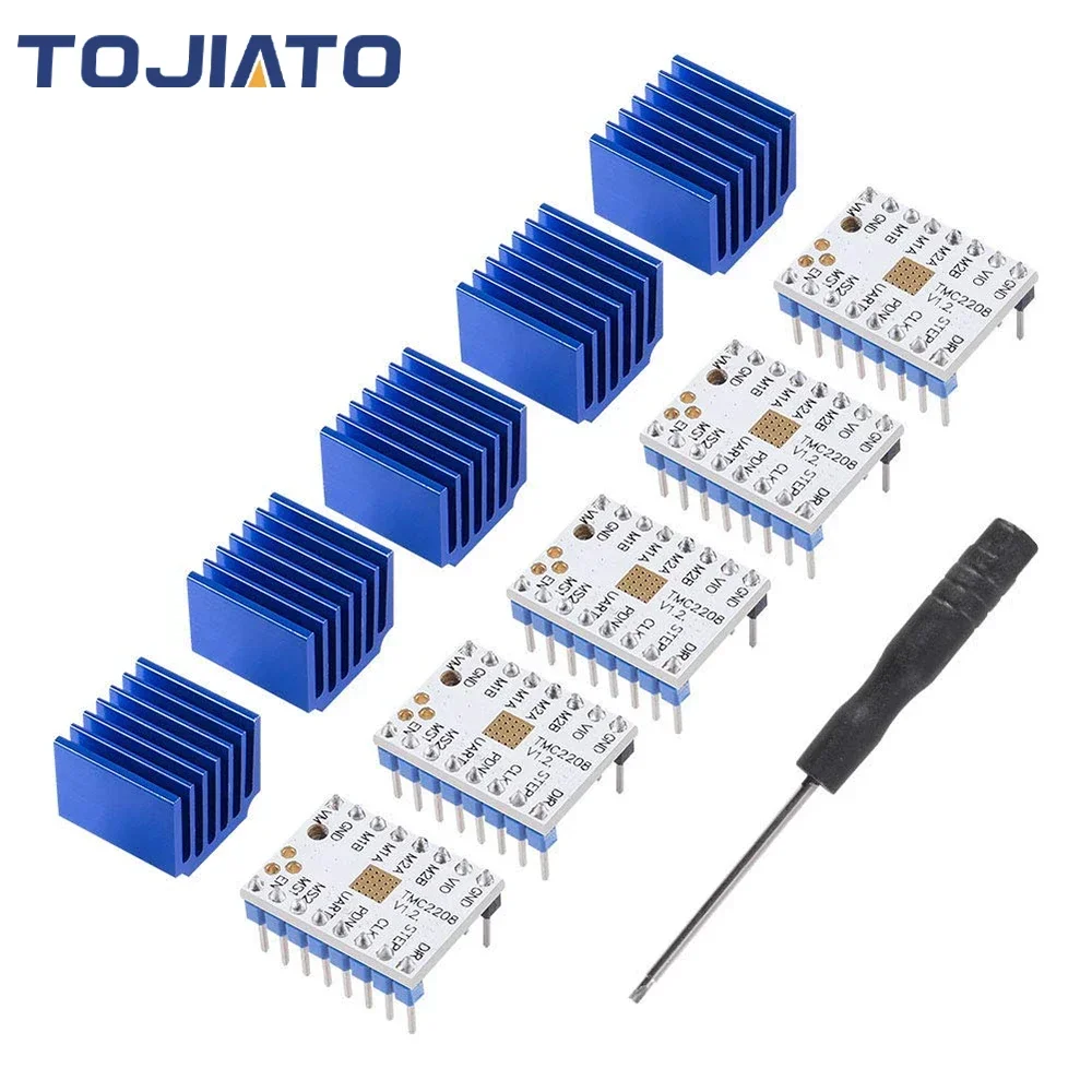 1-5 sztuk TMC2208 sterownik silnika krokowego drukarki 3D, moduł sterownika krokowego TMC2208 V1.2 z śrubokrętem radiatora do drukarki 3D