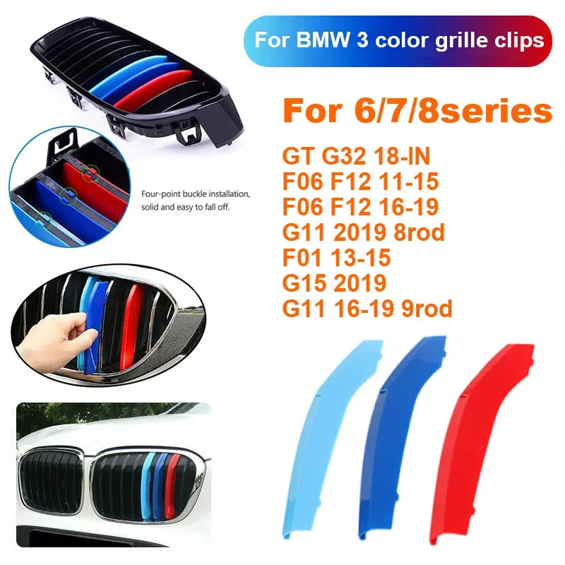 

3Pcs Car Racing Grille Strip Trim ABS Clips For BMW 6 7 8 Series F01 F02 G11 G12 6 GT F06 F12 G32 GT6 G15 M Performance