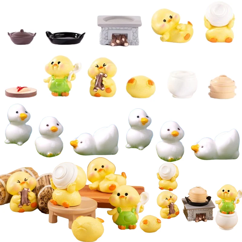 Miniature Cartoon Cute Little Yellow Duck Resin Figure Small Ornaments Garden Micro Landscape Decoration Car Dashboard Interior