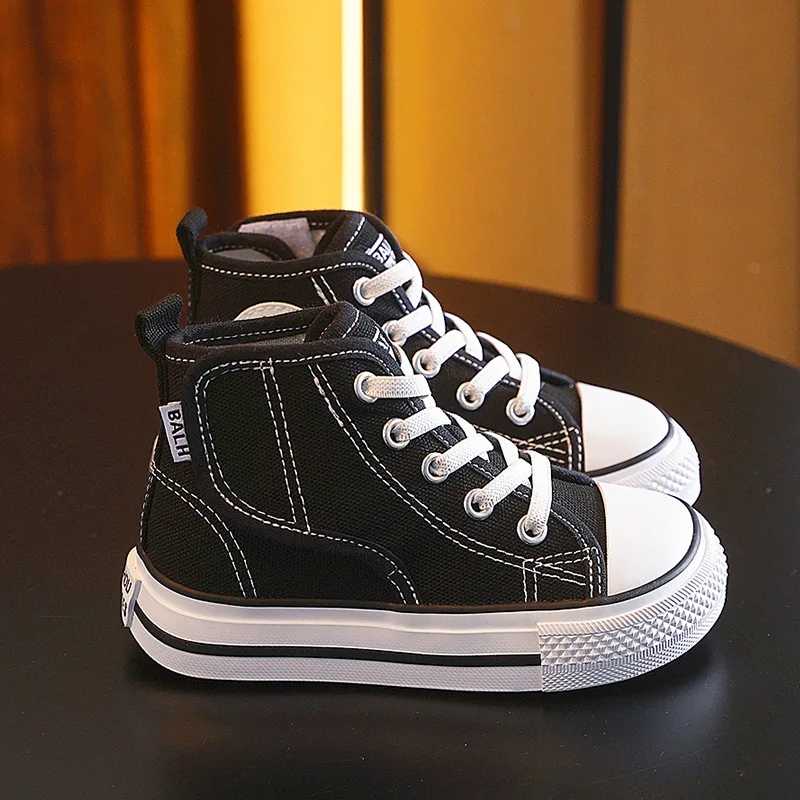 

Детская парусиновая обувь, весенне-осенняя повседневная обувь для мальчиков, детская обувь с высоким берцем на мягкой подошве для девочек, противоскользящая однотонная обувь на липучке