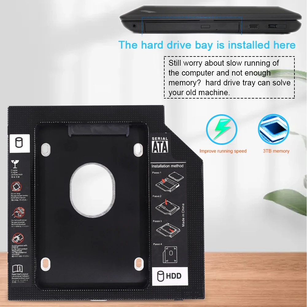 TISHRIC Hdd Caddy Optibay SATA 3.0 2.5 SSD Hdd Case 9.5/12.7 مللي متر الألومنيوم القرص الصلب الضميمة لأجهزة الكمبيوتر المحمول CD/DVD-ROM خليج بصري