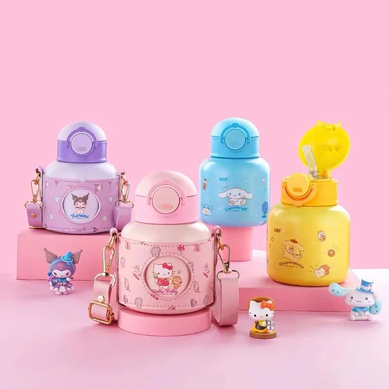

Sanrio Изолированная чашка для воды Hellokitty, милая портативная чашка с большим животом Sus316 Kuromi, детский соломенный автомобильный офисный плечевой ремень 520 мл