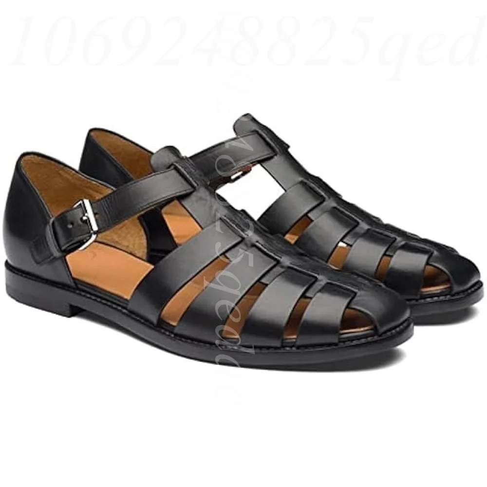 

Men's Premium Leather Closed Toe Fisherman Sandals, Adjustable Buckle Gladiator Shoes, Vintage Formal Hollow Sandals for Summer