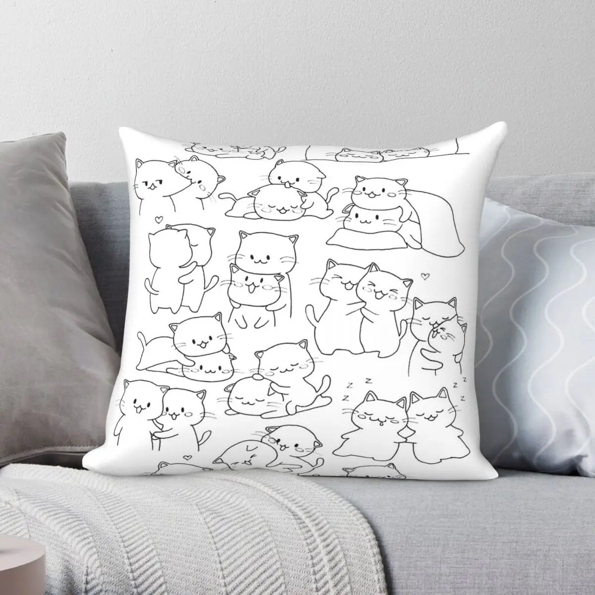 Couple Of Kittens Square Pillowcase Polyester Linen Velvet Printed Zip Decorative Throw Pillow Case Sofa Cushion Case