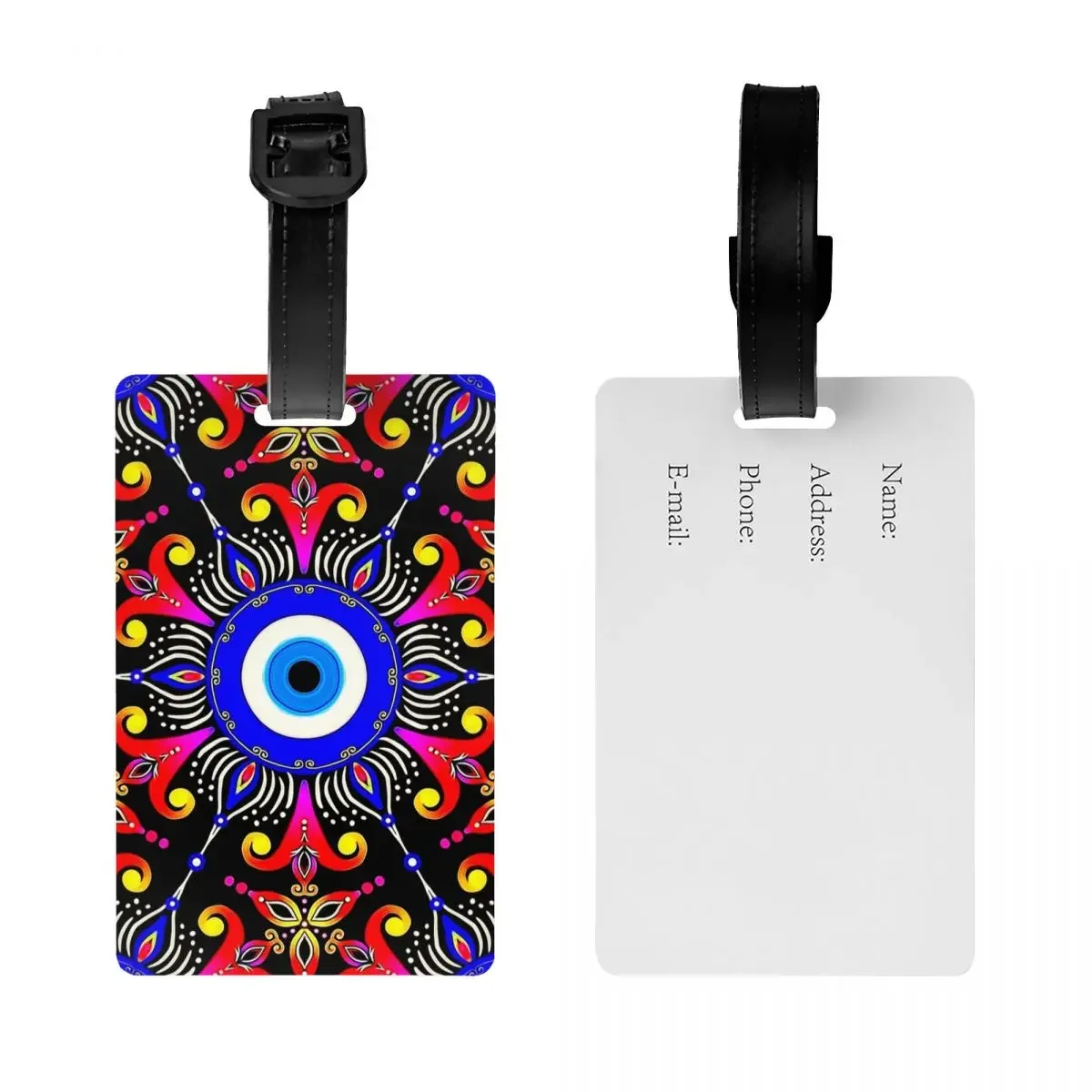 Custom Mediterranean Evil Eye Luggage Tag With Name Card Turkish Amulet Culture Privacy Cover ID Label for Travel Bag Suitcase