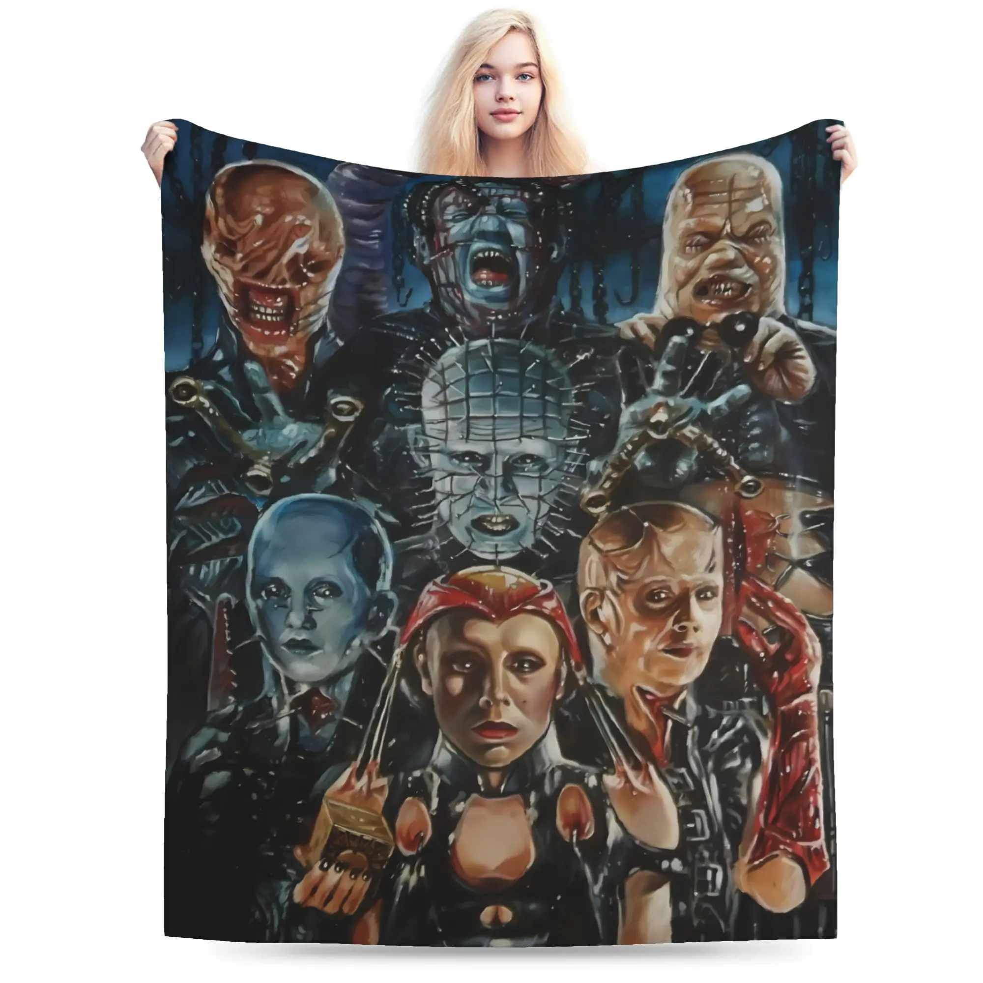 Hellraiser Pinhead Lament Flannel Blanket Winter  Soft Throw Blanket for Kids Adult Bedroom Novelty Bedspread Sofa Bed Cover