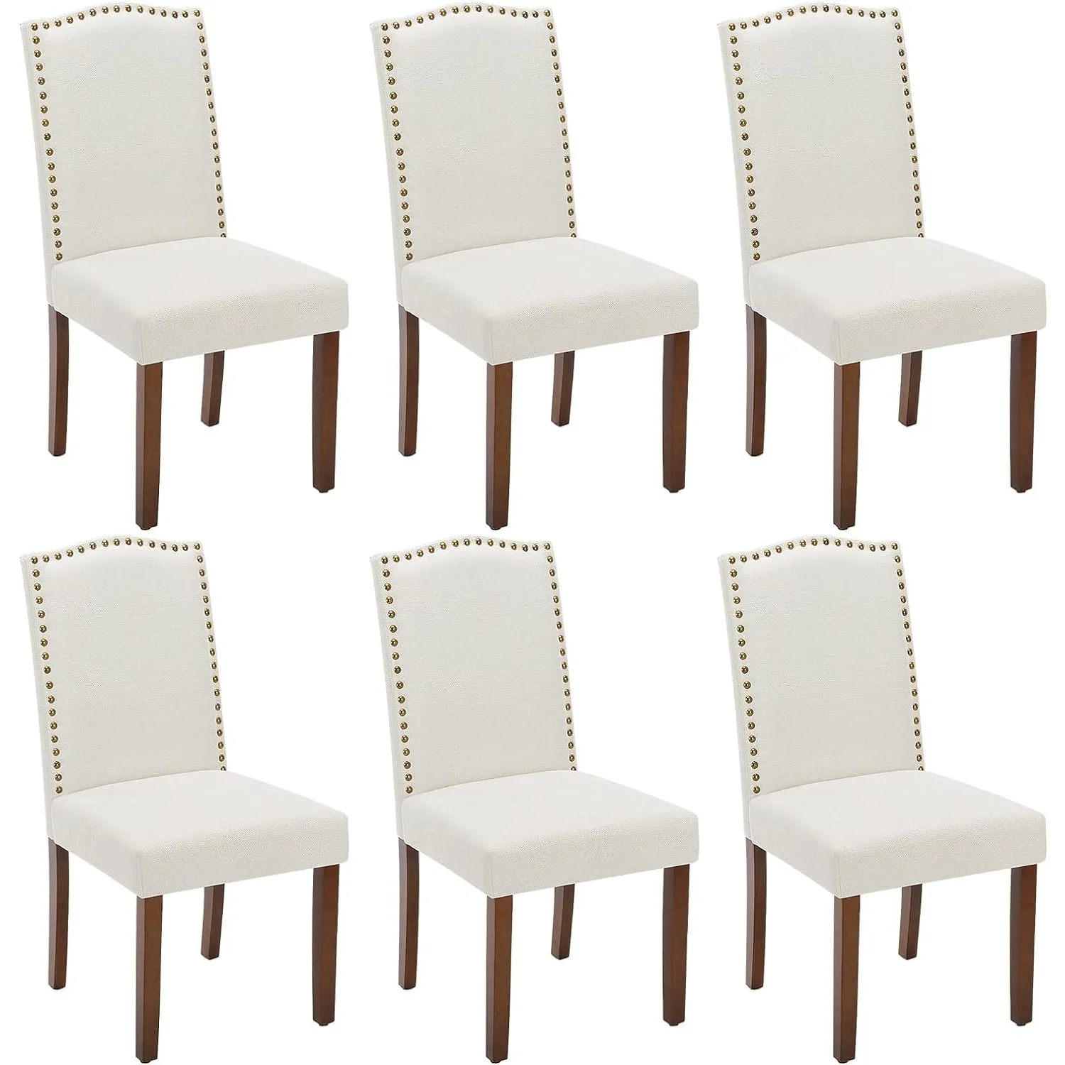 DUMOS Dining Chairs Set of 6, Upholstered Parsons Chairs with Nailhead Trim and Wood Legs, Kitchen Side Chair for Living Room