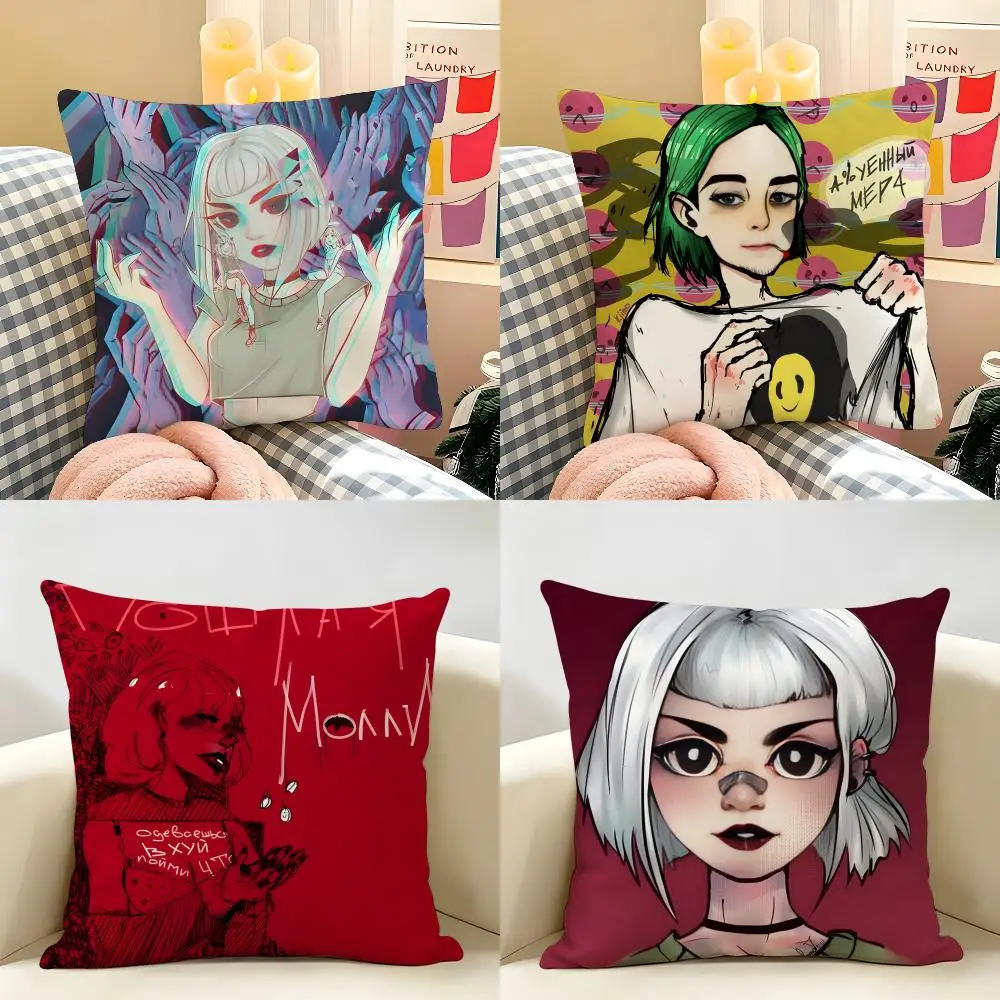P-Poshlaya Molly Band Music Cushion Cover Natural Linen Organic Fabric Double-Sided Printing Room Sofa Decor Pillow Case