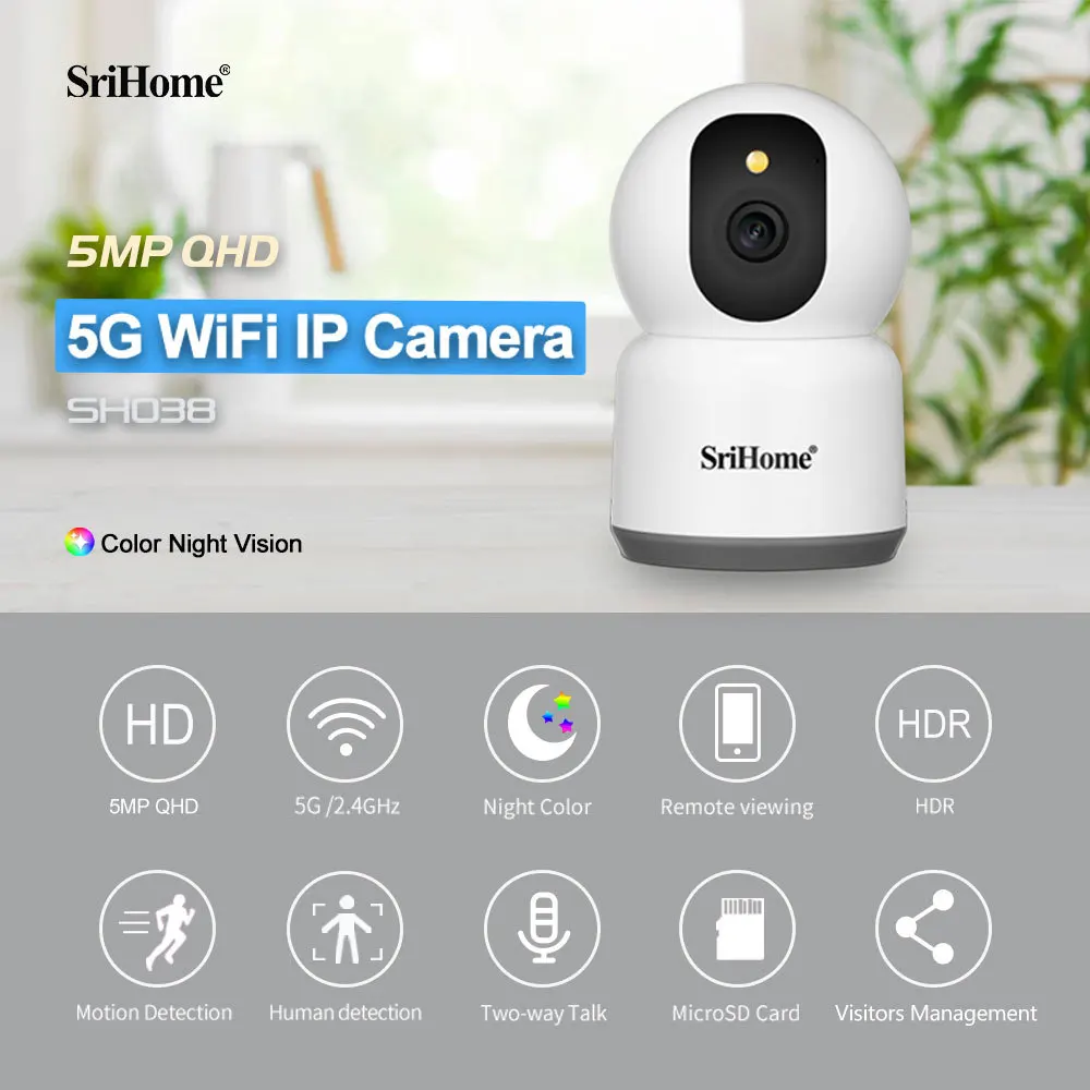 SriHome 5MP 5G WIFI kamera IP Tuya inteligentny dom bezprzewodowy monitoring niania elektroniczna Baby Monitor