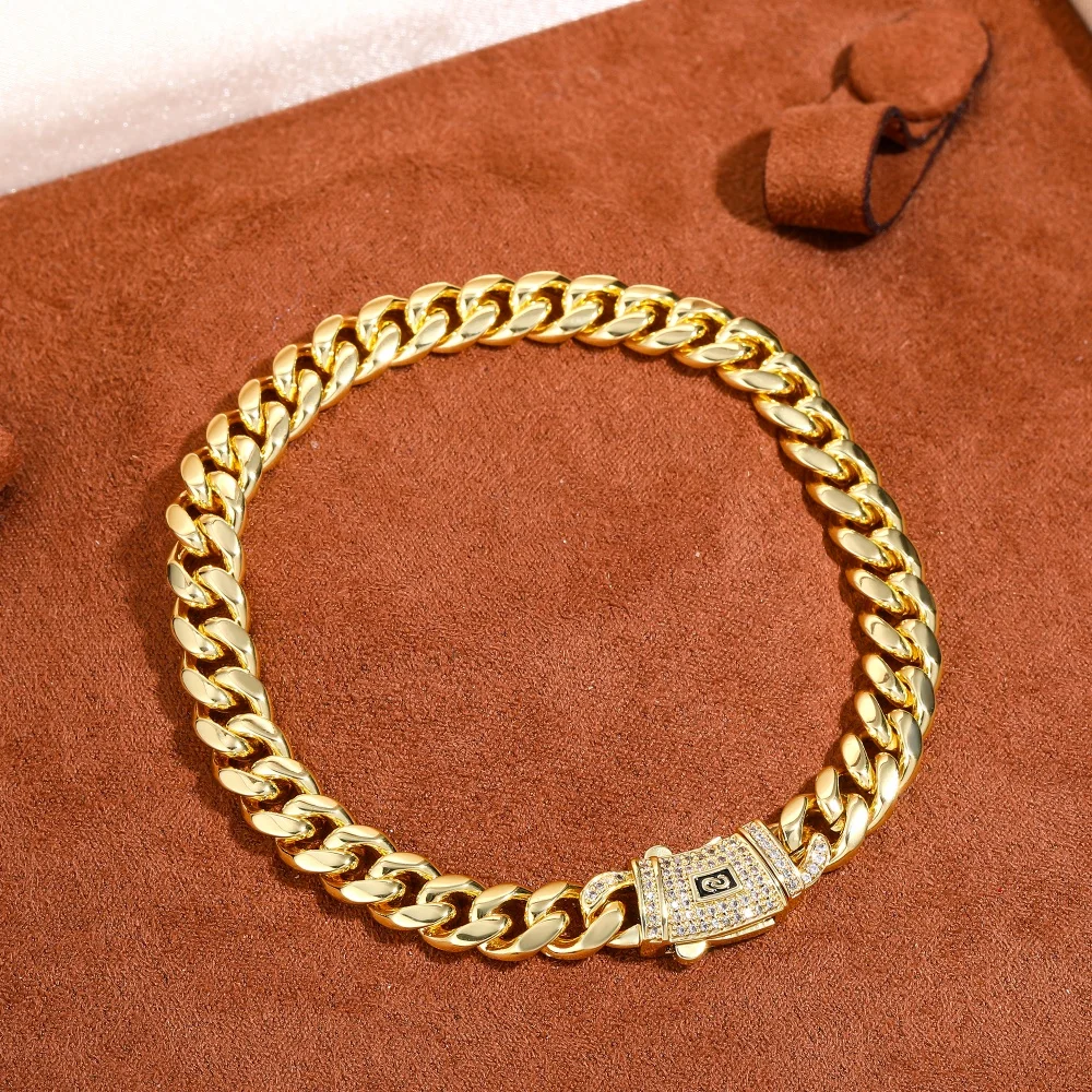 8mm Cuban Chain Bracelet Stainless Steel Hiphop Jewelry For Men Women Luxury Spring Clasp Paved Stones Birthday Gift For Him Her