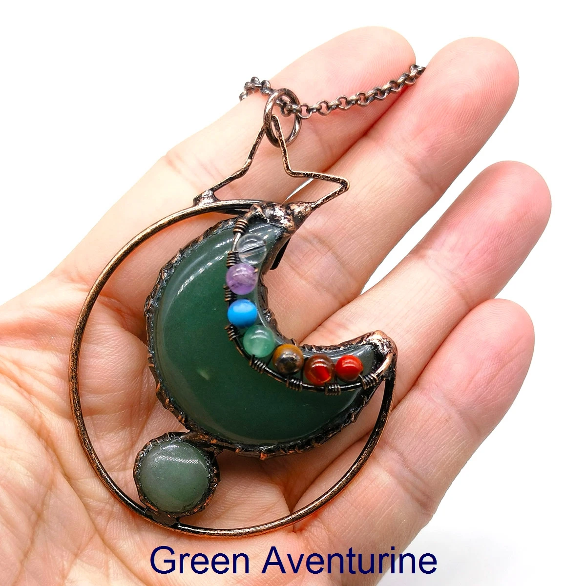 7 Chakras Moon Sun Star Shape Vintage Pendant Necklace Natural Stone Crystal Amethyst Rose Quartz Handcrafted Women Jewelry
