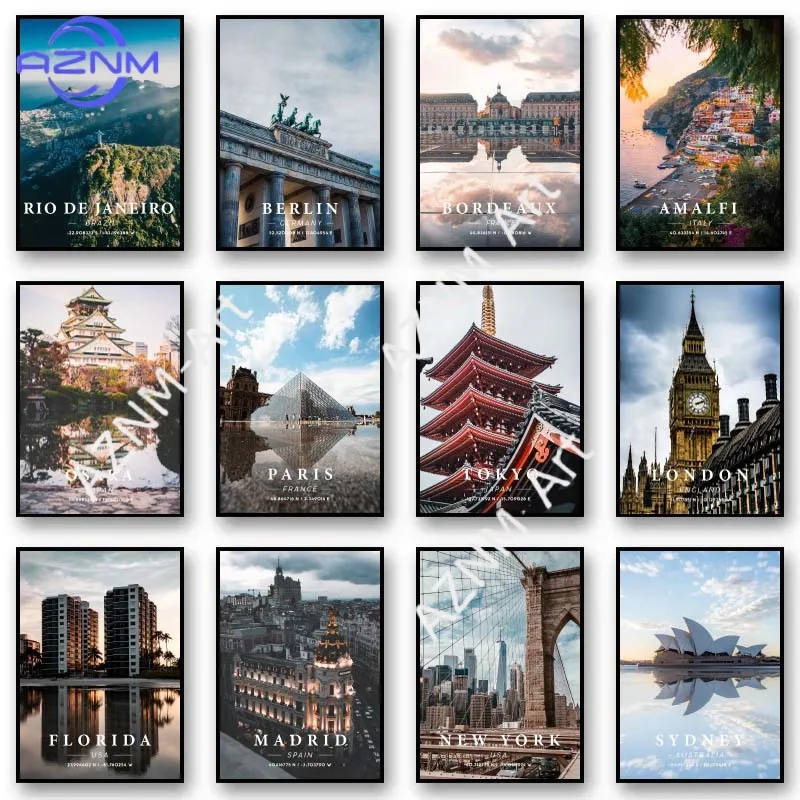 Pósteres artísticos con coordenadas de ciudades de París, Tokio, Berlín, Osaka, pinturas artísticas de paisajes, arte de pared, imágenes de ciudades del mundo, decoración del hogar