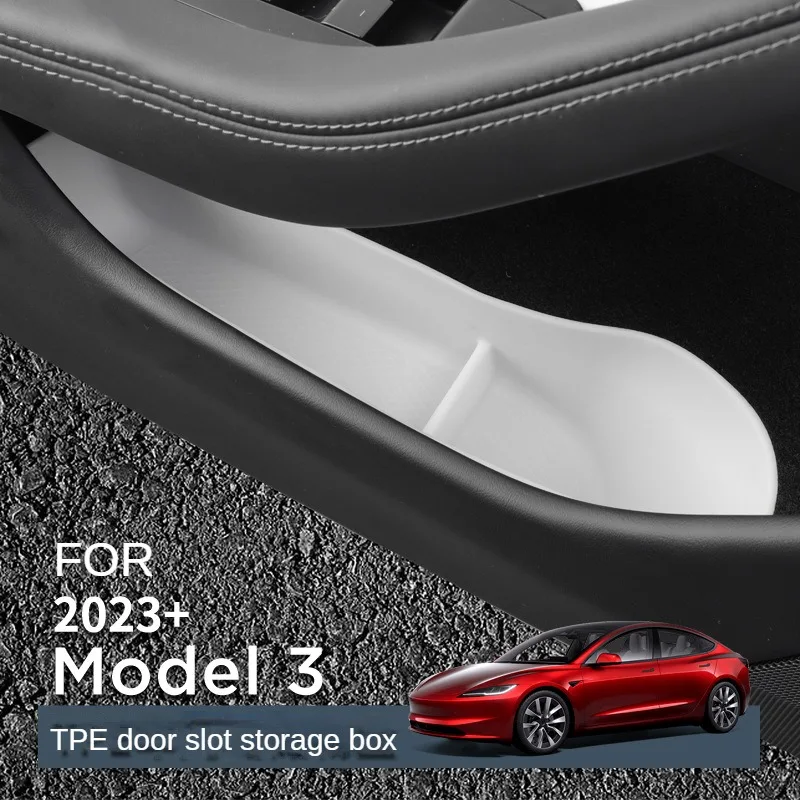 

Ящик для хранения боковых дверей автомобиля для Tesla Model 3 Highland 2024, передняя и задняя боковая дверь из ТПЭ, органайзер для хранения, лоток для внутренних аксессуаров