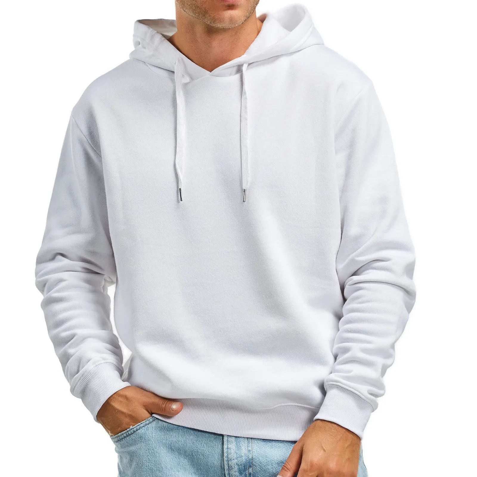 

Men's Fall And Winter warm Casual simple Solid Color long sleeve Hooded pullover drawstring Sweater No Pockets Top sweatshirt