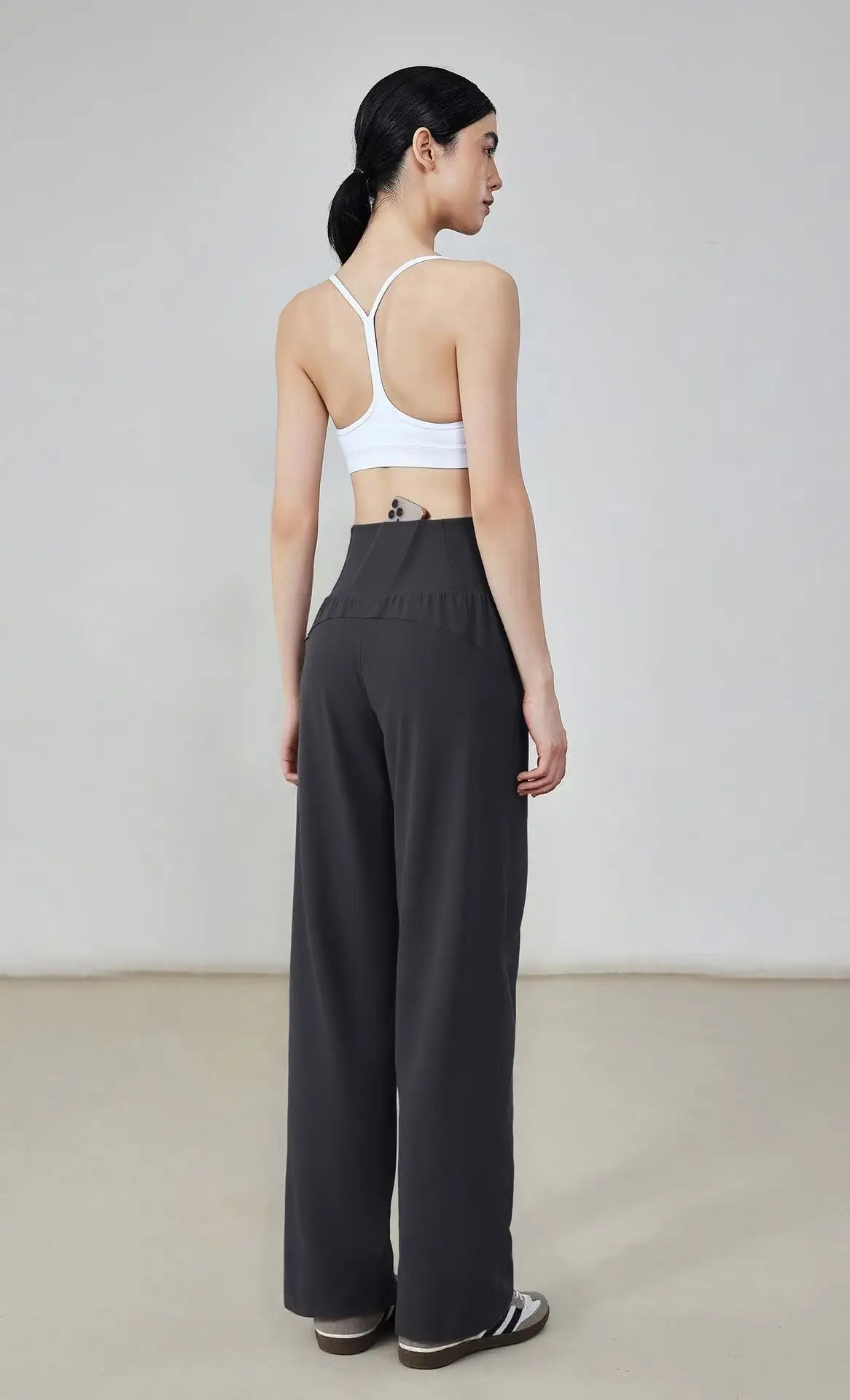 Nude-sensing Lose Sportliche Weitbeinige Atmungsaktive Lässige Hochgeschnittene Sportleggings, Fließende Gerade Hose für Damen – Detail 8
