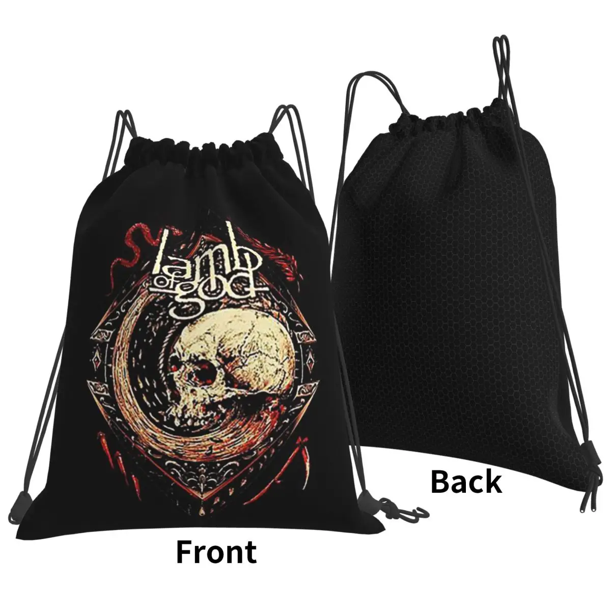 Black Metal Lamb Of God Backpacks Fashion Drawstring Bags Sports Bag Book Bags for Travel School