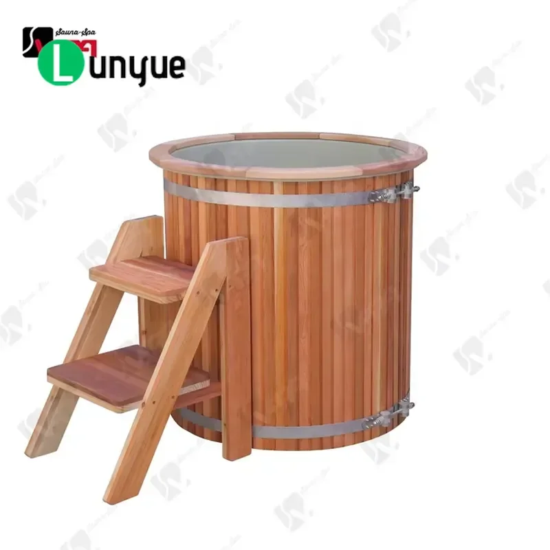 High Quality Wooden Cold Water Bathtub 304 Stainless Steel Round Ice Bath Tub for Home Spa Cold Soaking Plunge Pool No