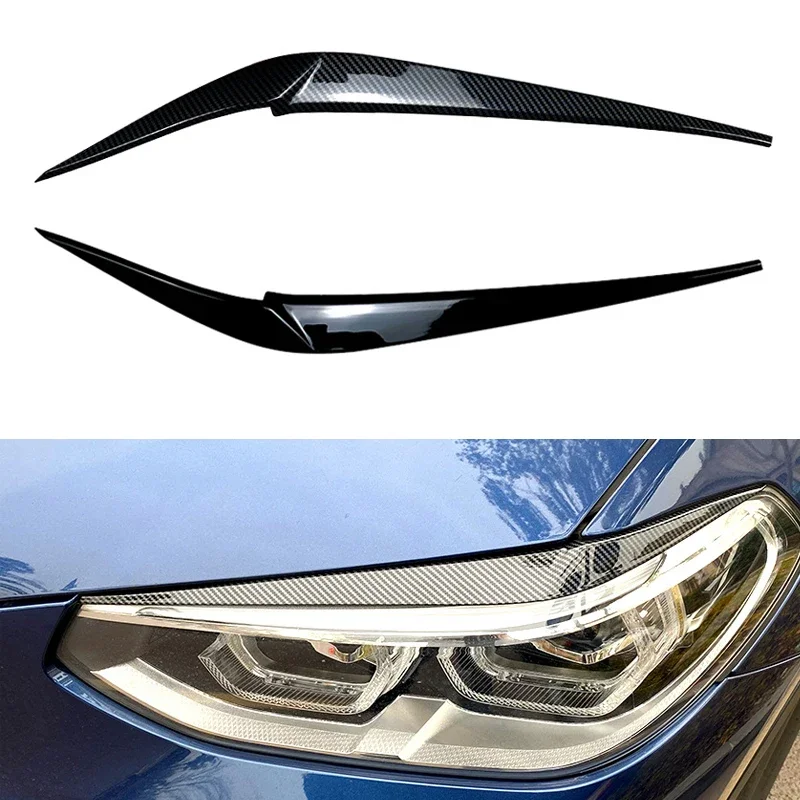 

Gloss Black Car Headlight Eyebrow Eyelid Trim Sticker 2018-2021 Auto Carbon Fiber Headlight Eyelids ABS For BMW X4 X3 G01 G02