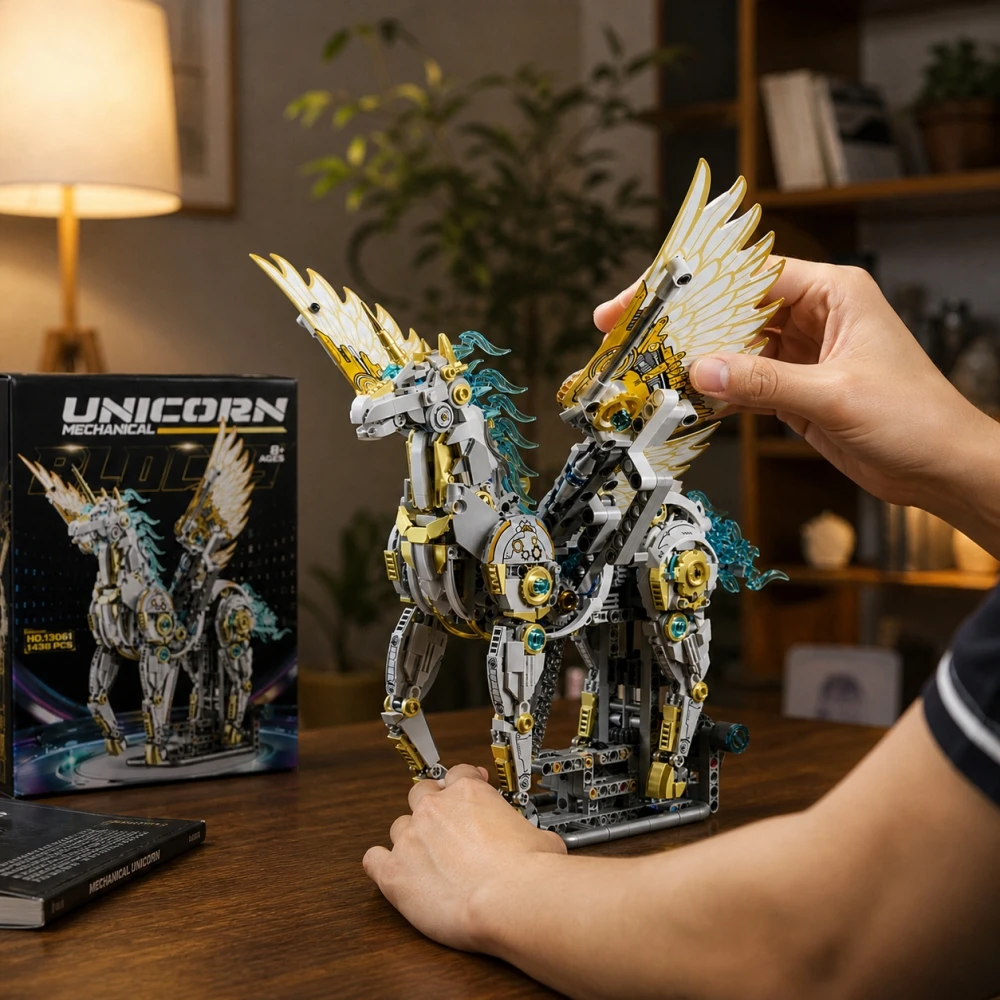 Fairytale Mythical Unicorn Pegasus Building Blocks 1499pcs Technical Mechanical Animal Linkage Model Light STEM MOC Bricks Gift view 6