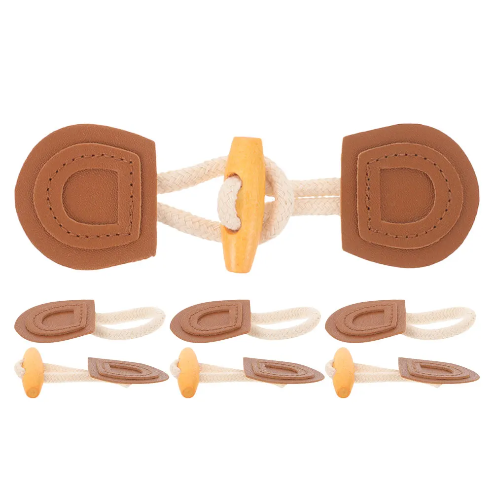 

4 Sets Wooden Horn Toggle Buttons Jacket Coat Buckles Durable Replacement Closure Vintage Pu Material Clothes Accessories Sewing