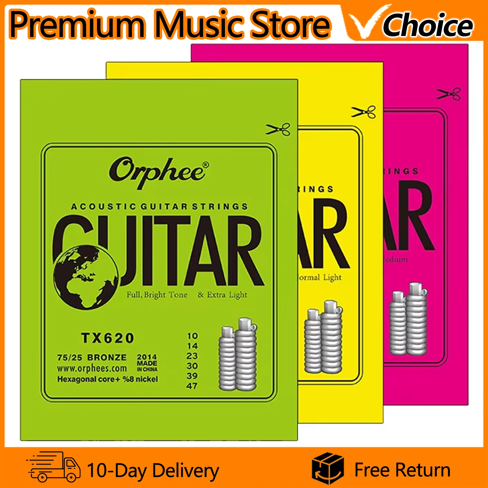 Orphee Acoustic Guitar Strings TX Medium Carbon Steel Hexagonal Core Rust Prevention Treatment Guitarra Strings Accessories