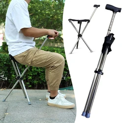 Adjustables Cane Easy To Carry Seat Portable Stool Folding Chair Non Slip Handle Super Light Walking Stick For Outdoor Walking