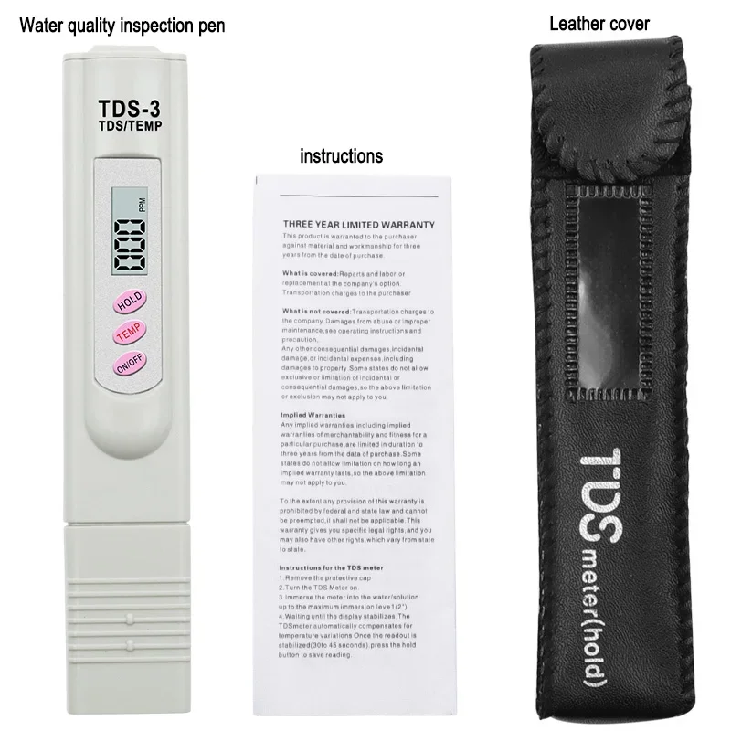 TDS TEMP Water Quality Monitoring Pen with LCD Display and High Precision Acidity Meter