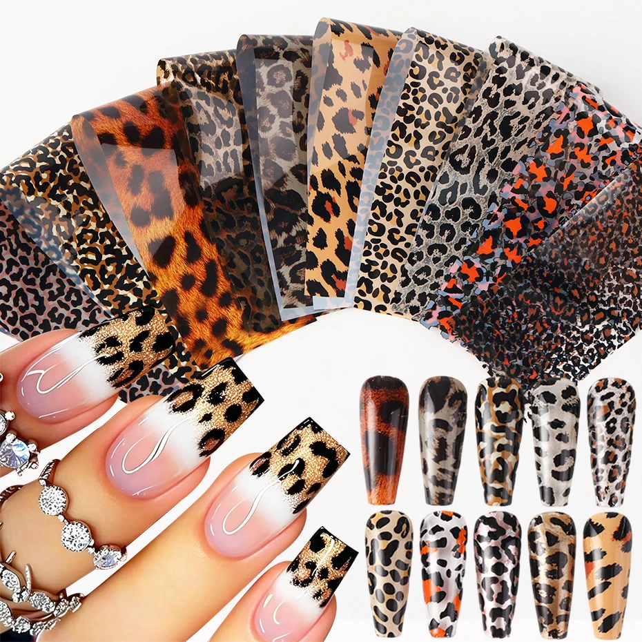Nail Art Leopard - Zestaw 10 szt. kolorowych folii do