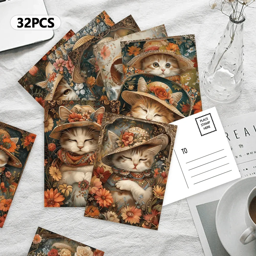 

32pcs,country-style dressed cats postcards,decoration/greeting cards/postcards,high-definition printing,collectible and mailable