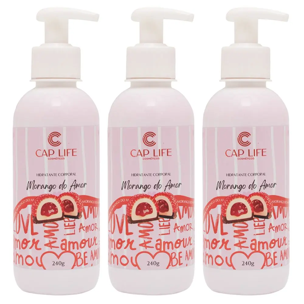 Kit c/ 3 Hidratante Corporal Morango do Amor Cap Life 240g