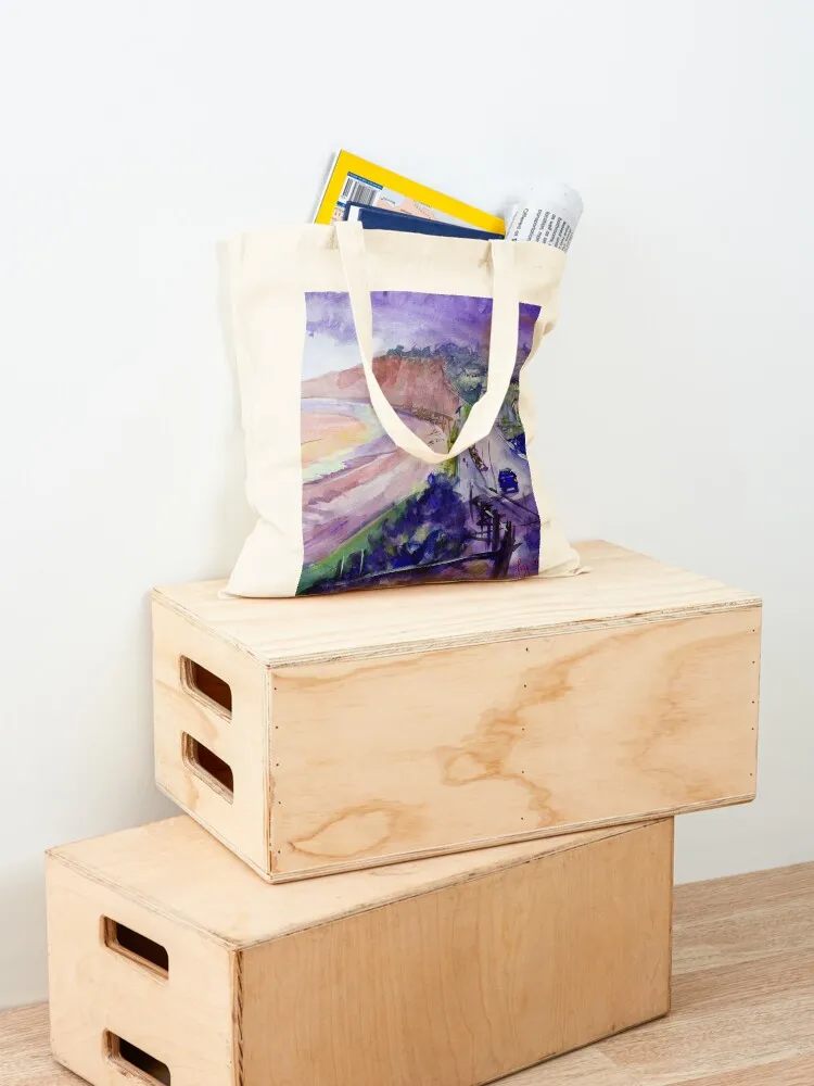 Budleigh Salterton في الشتاء الرسم بالألوان المائية حمل حقيبة أكياس التسوق حقائب من القماش حمل الحقائب القماشية حمل حقيبة #4