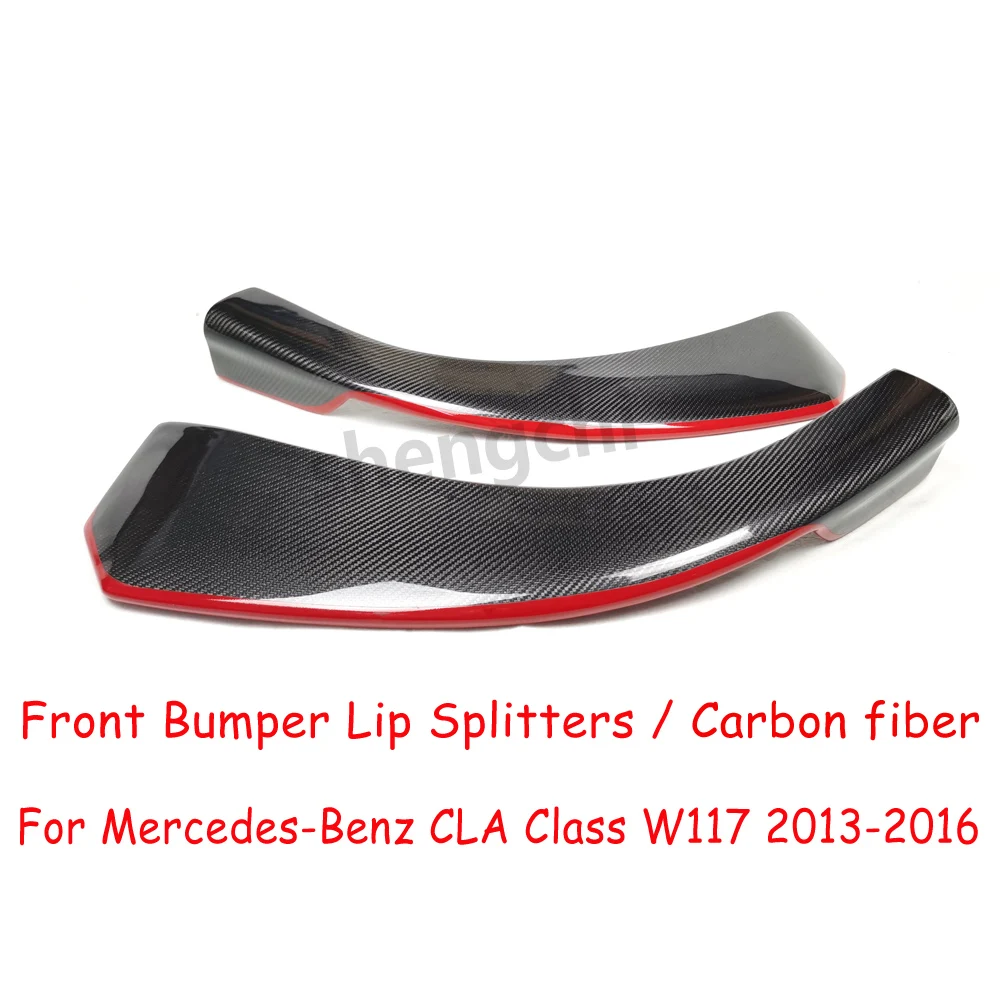 W117 Carbon Fiber Front Bumper Lip Splitters Cover Spoiler Red line For Benz CLA Class C117 CLA180 CLA200 CLA250 AMG Package