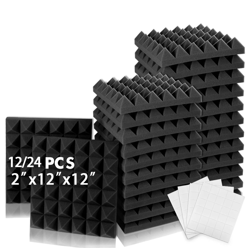 

Настенные панели из акустического пенопласта (12/24 шт.), 12 x 12 x 2 дюйма / 30 x 30 x 5 см Шумоподавляющий звукоизоляционный декоративный материал,