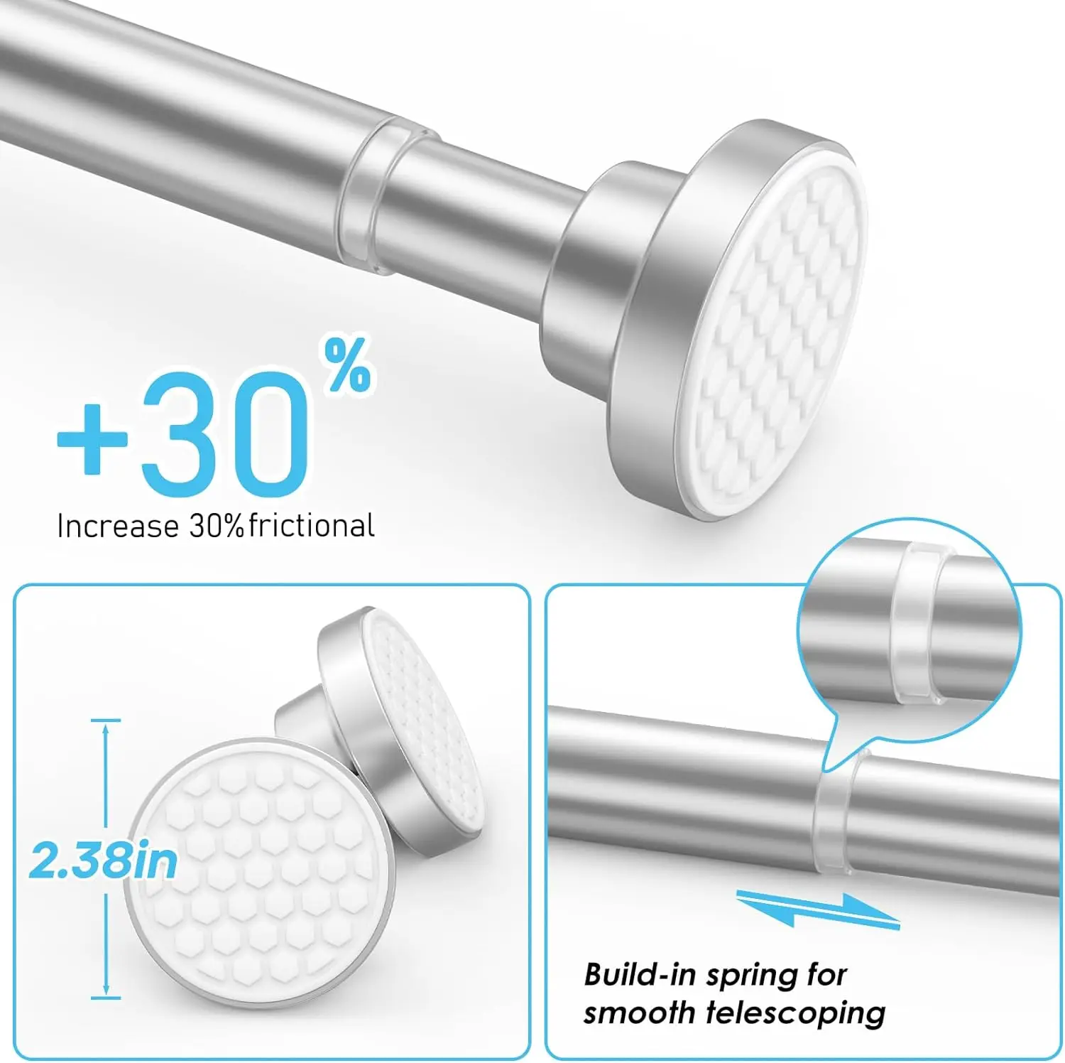 Shower Curtain Rod 42 to 73 Inches, Stainless Steel Shower Curtain Rods Spring Tension, Heavy Duty Tension Rod No Rust Shower Cu