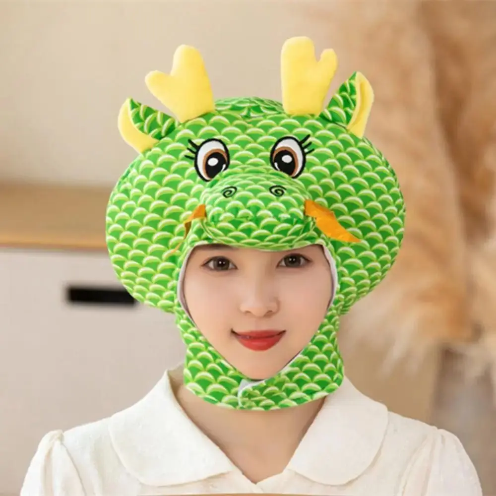 Cartoon Dragon Cartoon Dragon Headgear 2024 Dragon Year Cartoon Dragon Plush Hat Mascot Dragon 3D Fluffy Chinese Style Hat Warm